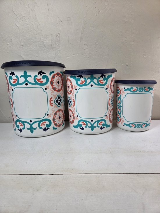 Tupperware Other - Tupperware Storage Canisters Blue Spanish Mediterranean Tiles Set Of 3